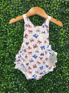 Milkberry Baby Romper with Red & Blue Bow Print - 4th of July - Bamboo